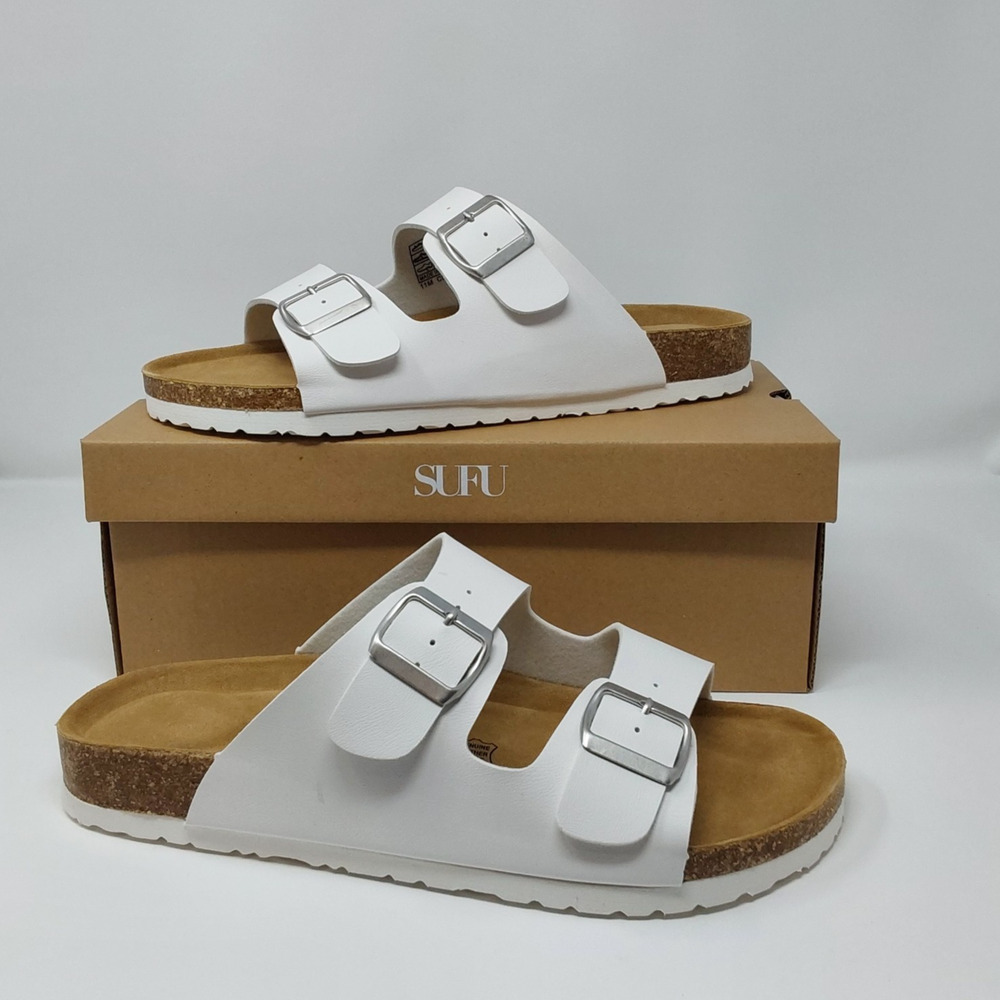 SUFU Arizona Style Cork Footbed Sandals White Nappa Slides CL-007 Men’s Size 11